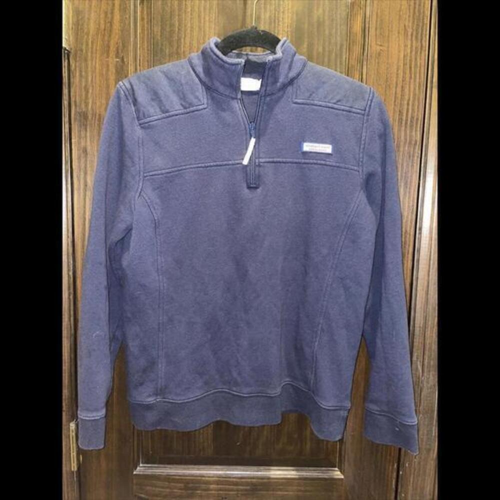 Vineyard Vines Women Medium 1/4 ZIP Mock Neck Cotton Sweatshirt Top Blue